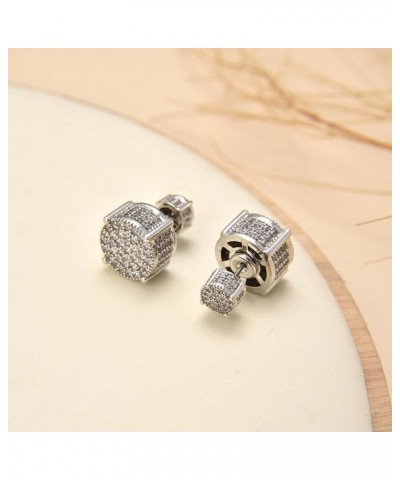 Double Two Sided Cubic Zirconia Stud Earrings for Men Women, Reversible Gold Rhodium Plated Front Back Stud Earrings Rhodium ...