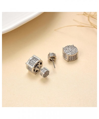 Double Two Sided Cubic Zirconia Stud Earrings for Men Women, Reversible Gold Rhodium Plated Front Back Stud Earrings Rhodium ...