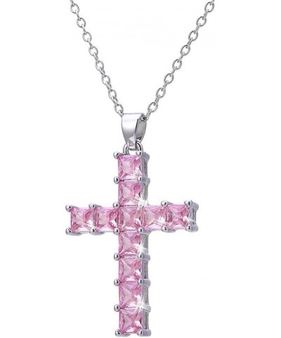 Cross Necklace Silvery Cubic Zirconia Cross Pendant Necklace Gifts for Women Girls/Men Pink diamond $8.24 Necklaces