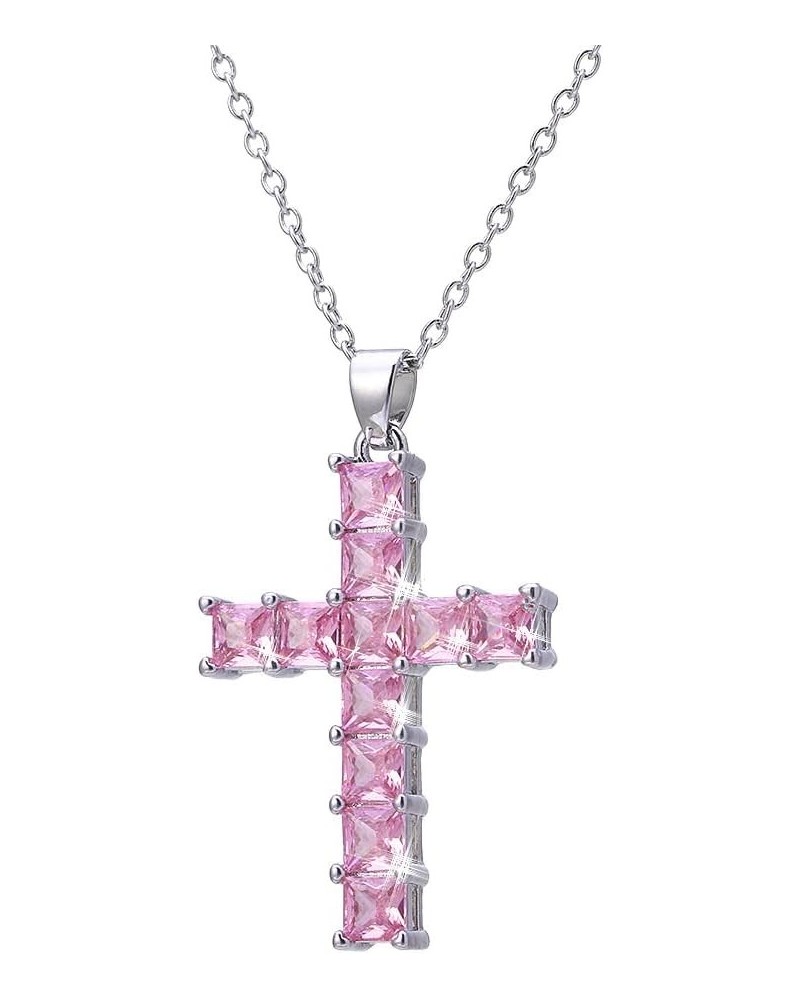 Cross Necklace Silvery Cubic Zirconia Cross Pendant Necklace Gifts for Women Girls/Men Pink diamond $8.24 Necklaces