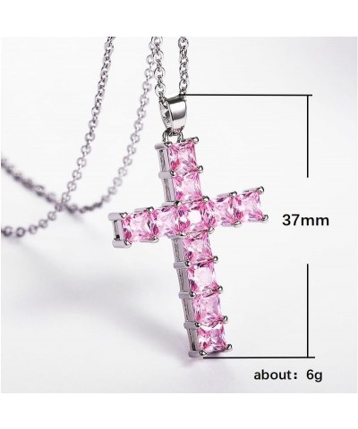 Cross Necklace Silvery Cubic Zirconia Cross Pendant Necklace Gifts for Women Girls/Men Pink diamond $8.24 Necklaces