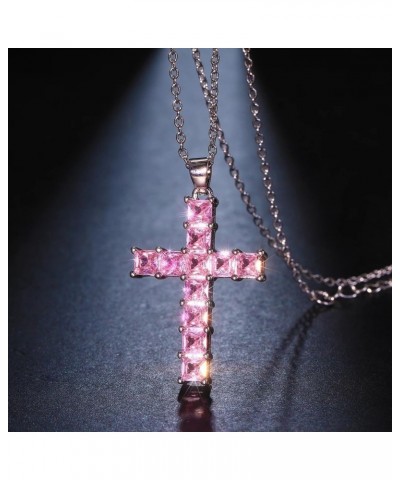 Cross Necklace Silvery Cubic Zirconia Cross Pendant Necklace Gifts for Women Girls/Men Pink diamond $8.24 Necklaces