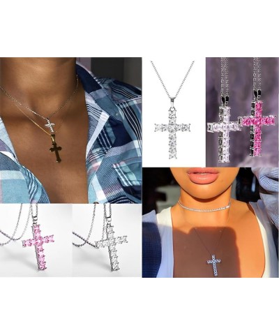 Cross Necklace Silvery Cubic Zirconia Cross Pendant Necklace Gifts for Women Girls/Men Pink diamond $8.24 Necklaces