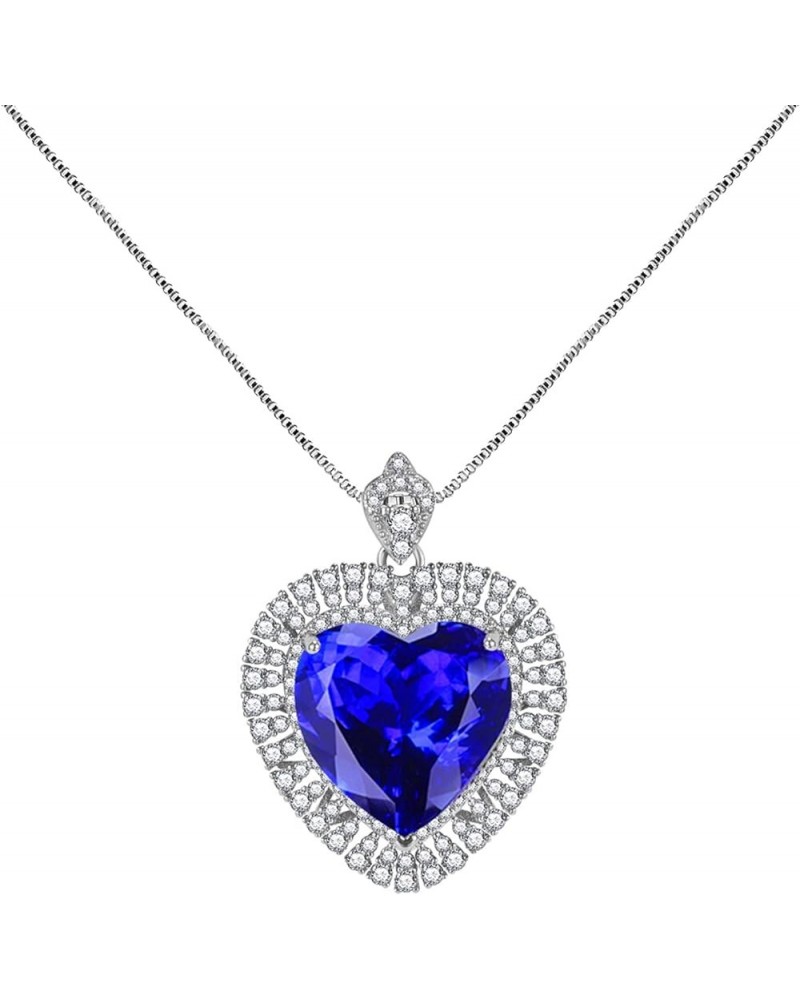 Titanic Heart of The Ocean Neckalce, Royal Blue Crystal Created Sapphire Pendant with Silver Plated Necklace Jewelry Blue 02 ...