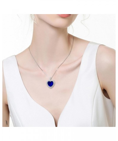 Titanic Heart of The Ocean Neckalce, Royal Blue Crystal Created Sapphire Pendant with Silver Plated Necklace Jewelry Blue 02 ...