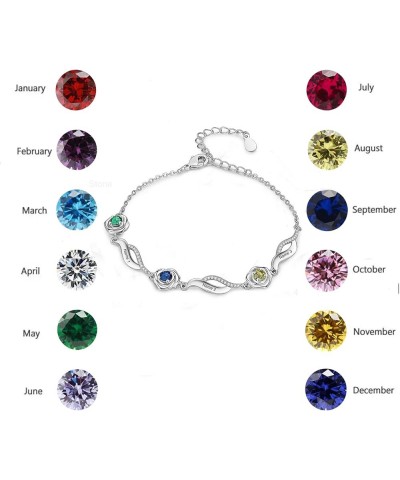 Personalized 1-4 Birthstones Bracelet Anklet with Engraved Names for Women,Sterling Silver Custom Rose Flower Infinity Ankle ...