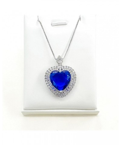 Titanic Heart of The Ocean Neckalce, Royal Blue Crystal Created Sapphire Pendant with Silver Plated Necklace Jewelry Blue 02 ...