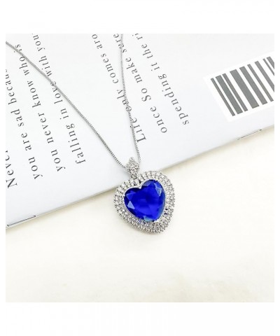 Titanic Heart of The Ocean Neckalce, Royal Blue Crystal Created Sapphire Pendant with Silver Plated Necklace Jewelry Blue 02 ...