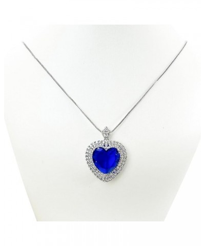 Titanic Heart of The Ocean Neckalce, Royal Blue Crystal Created Sapphire Pendant with Silver Plated Necklace Jewelry Blue 02 ...