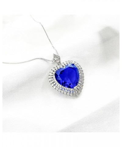 Titanic Heart of The Ocean Neckalce, Royal Blue Crystal Created Sapphire Pendant with Silver Plated Necklace Jewelry Blue 02 ...