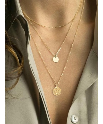 Layered Necklaces for Women Gold Layered Choker Necklaces for Teen Girls Dainty Multilayer Disc Necklace C: layered necklace ...