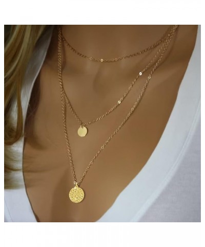 Layered Necklaces for Women Gold Layered Choker Necklaces for Teen Girls Dainty Multilayer Disc Necklace C: layered necklace ...