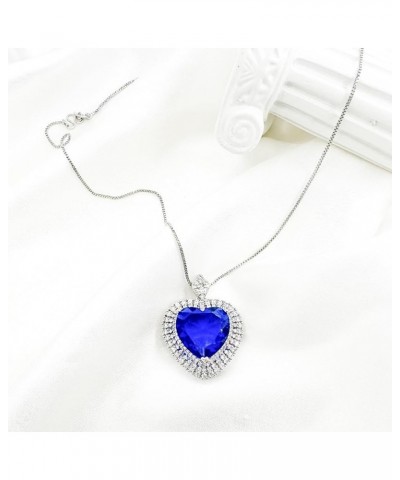 Titanic Heart of The Ocean Neckalce, Royal Blue Crystal Created Sapphire Pendant with Silver Plated Necklace Jewelry Blue 02 ...