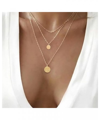 Layered Necklaces for Women Gold Layered Choker Necklaces for Teen Girls Dainty Multilayer Disc Necklace C: layered necklace ...