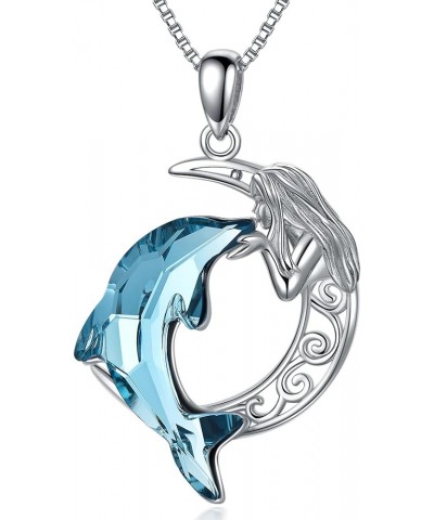 Dolphin Gifts for Women Sterling Silver Dolphin Crystal Pendant Necklace Jewelry Gifts for Women Girls Mom on the Birthday Be...