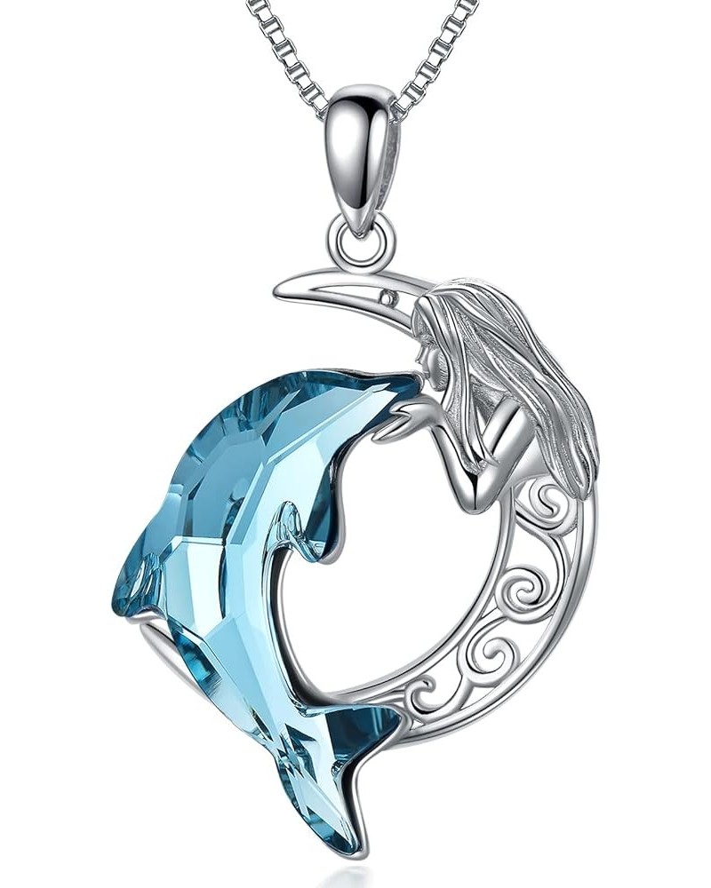 Dolphin Gifts for Women Sterling Silver Dolphin Crystal Pendant Necklace Jewelry Gifts for Women Girls Mom on the Birthday Be...