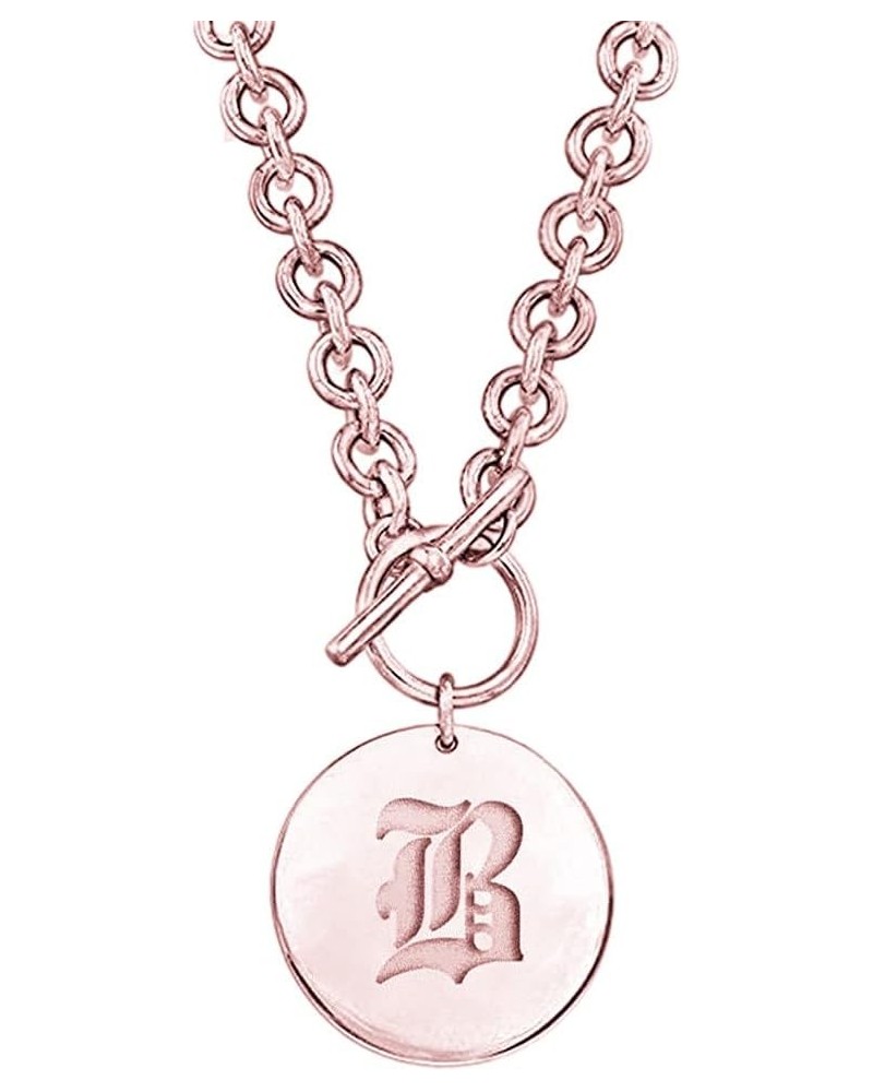 Personalized 925 Sterling Silver Disc Letter Necklace Toggle Clasp Custom Old English Initial Rose Gold $30.79 Necklaces