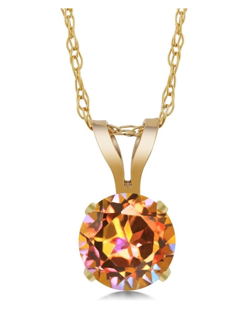 14K Yellow Gold Ecstasy Mystic Topaz Pendant Necklace For Women (0.55 Cttw, Gemstone Birthstone, Round 5MM, with 18 Inch Chai...