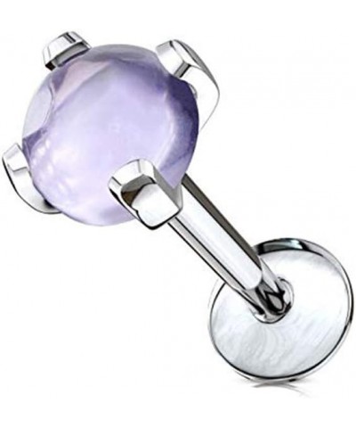 Semi Precious Stone Prong Set Internally Threaded Labret, Monroe, Cartilage Stud Rings 6mm Length, 16G Amethyst $7.62 Body Je...