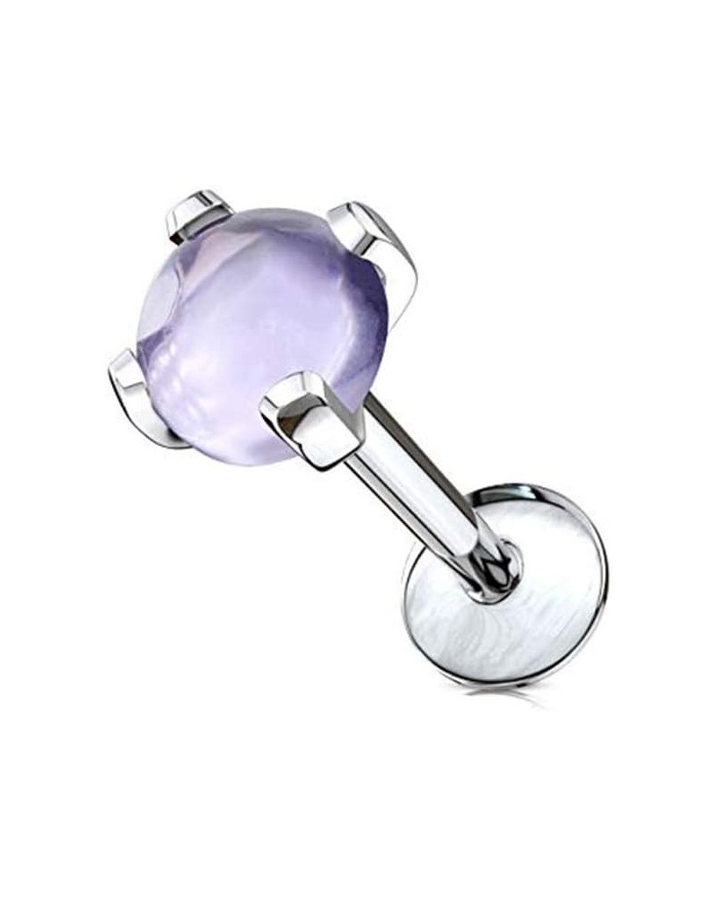 Semi Precious Stone Prong Set Internally Threaded Labret, Monroe, Cartilage Stud Rings 6mm Length, 16G Amethyst $7.62 Body Je...