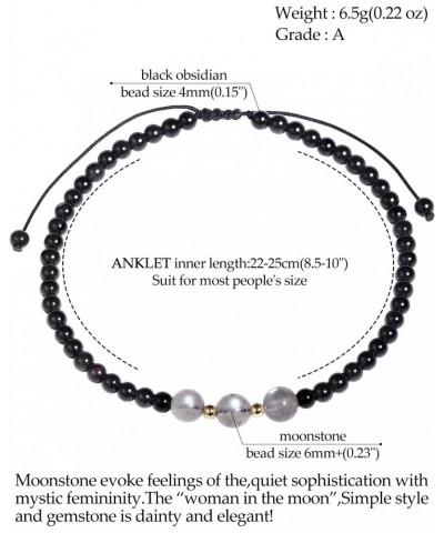 2PCS Moonstone/Black Obsidian Beaded Anklet Bracelet for Women Healing Crystals and Gemstones Beach Foot Jewelry Sets Gifts f...