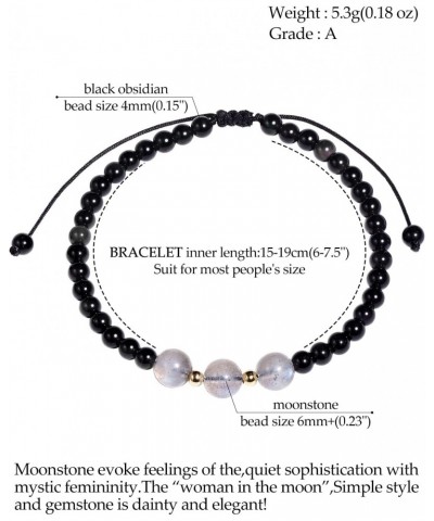 2PCS Moonstone/Black Obsidian Beaded Anklet Bracelet for Women Healing Crystals and Gemstones Beach Foot Jewelry Sets Gifts f...