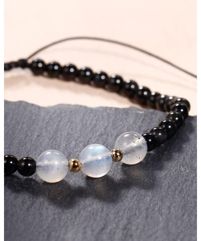 2PCS Moonstone/Black Obsidian Beaded Anklet Bracelet for Women Healing Crystals and Gemstones Beach Foot Jewelry Sets Gifts f...