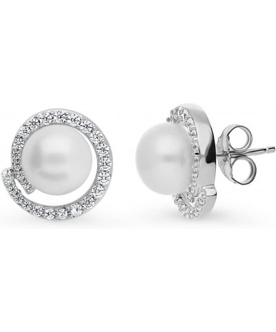 Sterling Silver Solitaire White Button Freshwater Cultured Pearl Anniversary Stud Earrings for Women, Rhodium Plated $19.50 E...