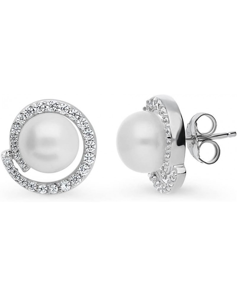 Sterling Silver Solitaire White Button Freshwater Cultured Pearl Anniversary Stud Earrings for Women, Rhodium Plated $19.50 E...