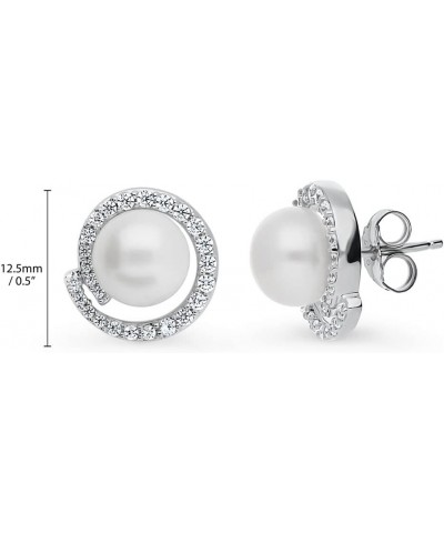 Sterling Silver Solitaire White Button Freshwater Cultured Pearl Anniversary Stud Earrings for Women, Rhodium Plated $19.50 E...