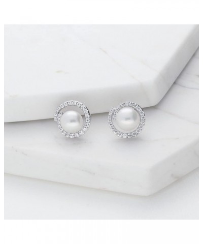 Sterling Silver Solitaire White Button Freshwater Cultured Pearl Anniversary Stud Earrings for Women, Rhodium Plated $19.50 E...