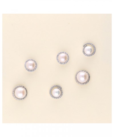 Sterling Silver Solitaire White Button Freshwater Cultured Pearl Anniversary Stud Earrings for Women, Rhodium Plated $19.50 E...