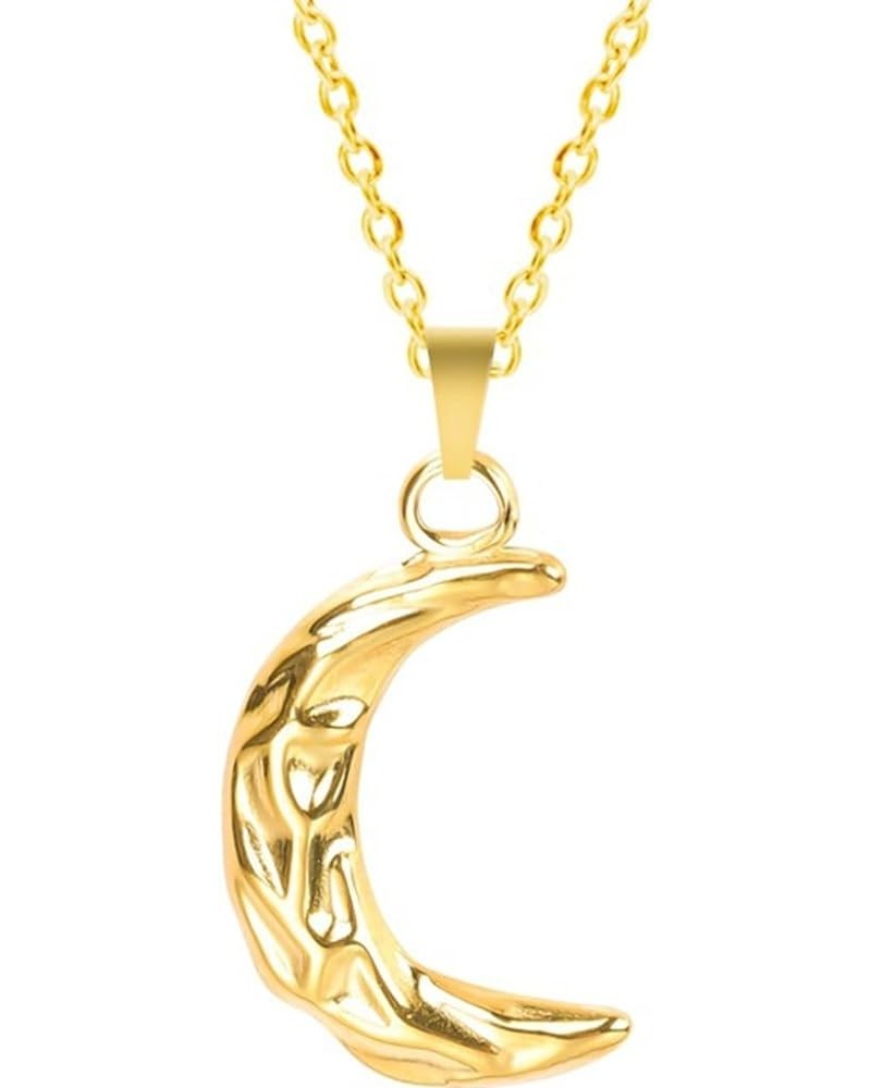 Stainless Steel Hammered Moon Crescent Party Holiday Wedding Office Pendant Necklace Gold $6.37 Necklaces