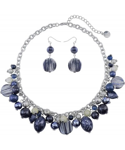 Women's Beaded Strand Statement Necklace Beads Collar N0002-Blue Depths $11.76 Necklaces