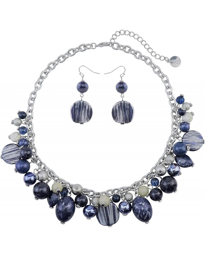 Women's Beaded Strand Statement Necklace Beads Collar N0002-Blue Depths $11.76 Necklaces