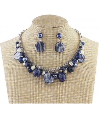 Women's Beaded Strand Statement Necklace Beads Collar N0002-Blue Depths $11.76 Necklaces