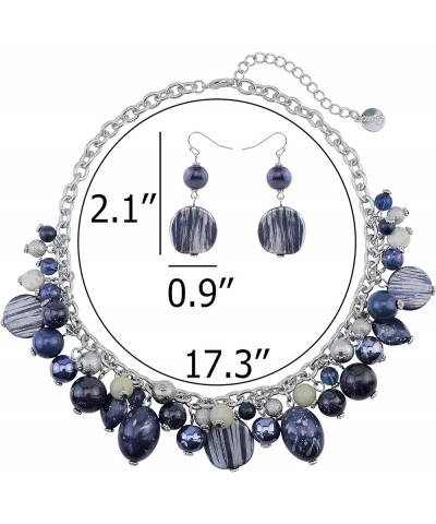 Women's Beaded Strand Statement Necklace Beads Collar N0002-Blue Depths $11.76 Necklaces