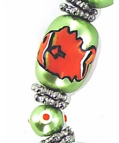 Women Stretch Bracelet/Hand Painted Hula Girl, Coconut Tree, Flamingo & Tropical Fish Pearlized Glass Beads /13x18MM / Bracel...