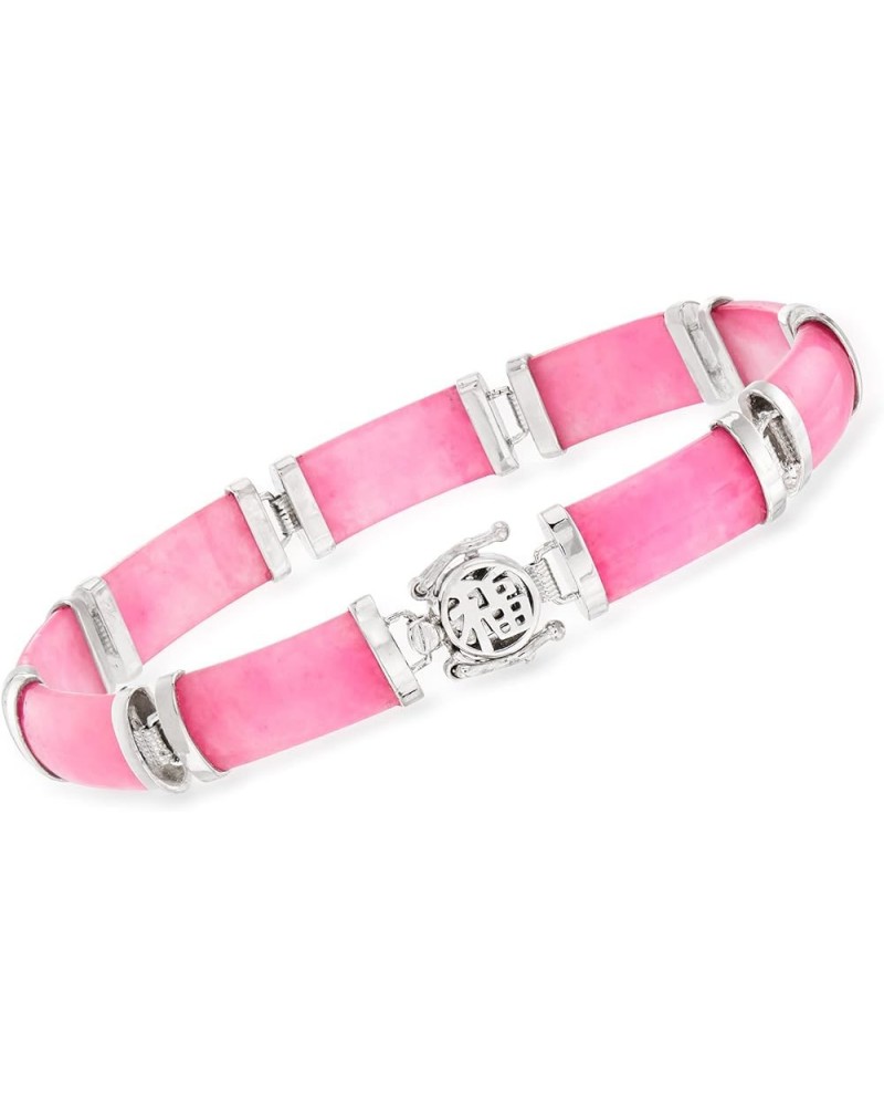 Jade Good Fortune Bracelet in Sterling Silver Pink Jade 7.5 Inches $51.84 Bracelets