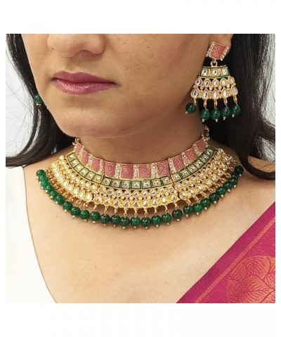 Indian Bollywood Traditional Kundan Faux Pearl Wedding Choker Necklace Earrings Maangtikka Jewelry set (Gold,Red) $17.08 Jewe...