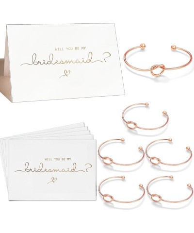 Gold Foil Will You Be My Bridesmaid Maid of Honor Card & Tie The Knot Bracelet Set of 4, 5, 6, 7 6 Rosegold Tone Bracelet & G...