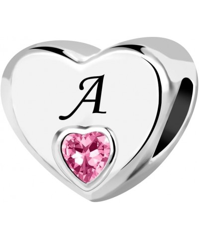 Initial A-Z Letter Love Pink Heart Alphabet Bead Charms Compatible with Pandora Charm Bracelets for Women Letter A $8.33 Brac...