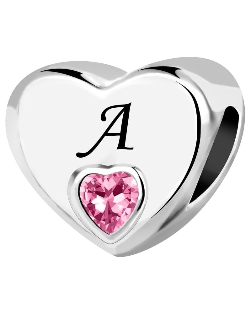 Initial A-Z Letter Love Pink Heart Alphabet Bead Charms Compatible with Pandora Charm Bracelets for Women Letter A $8.33 Brac...