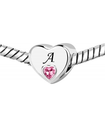 Initial A-Z Letter Love Pink Heart Alphabet Bead Charms Compatible with Pandora Charm Bracelets for Women Letter A $8.33 Brac...