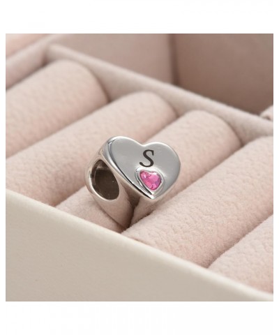 Initial A-Z Letter Love Pink Heart Alphabet Bead Charms Compatible with Pandora Charm Bracelets for Women Letter A $8.33 Brac...