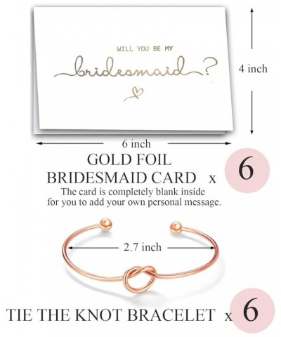 Gold Foil Will You Be My Bridesmaid Maid of Honor Card & Tie The Knot Bracelet Set of 4, 5, 6, 7 6 Rosegold Tone Bracelet & G...