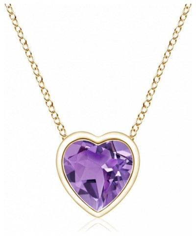 Natural Amethyst Solitaire Heart Pendant Necklace for Women, Girls in 14K Solid Gold/Platinum | February Birthstone | Jewelry...