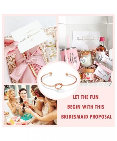 Gold Foil Will You Be My Bridesmaid Maid of Honor Card & Tie The Knot Bracelet Set of 4, 5, 6, 7 6 Rosegold Tone Bracelet & G...