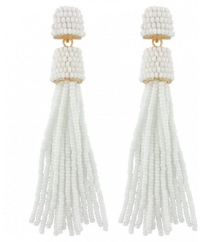 Handmade Beads Tassels Fringe Dangle Drop Earrings For Women (ER1093) White+Silver $14.49 Earrings