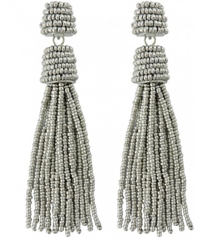 Handmade Beads Tassels Fringe Dangle Drop Earrings For Women (ER1093) White+Silver $14.49 Earrings